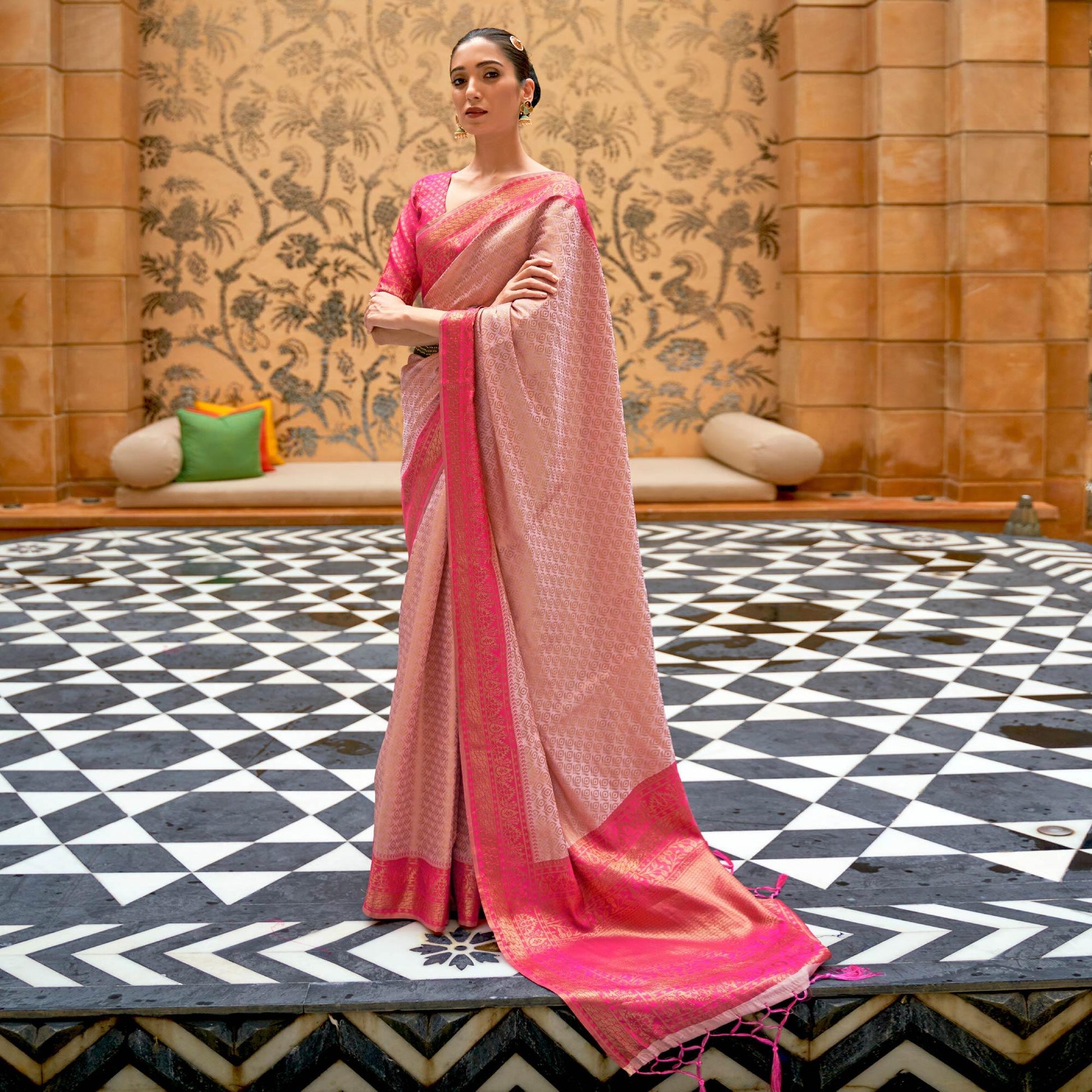 Light Pink Partywear Zari Woven Pure Silk Saree