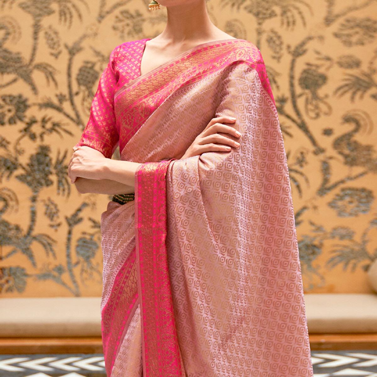 Light Pink Partywear Zari Woven Pure Silk Saree