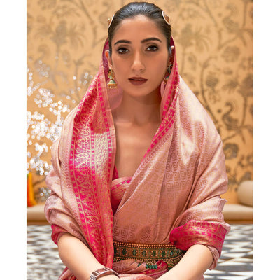 Light Pink Partywear Zari Woven Pure Silk Saree