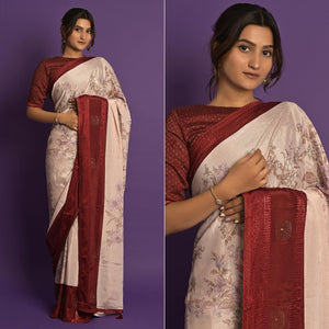 Light Pink Printed-Embellished Chiffon Saree