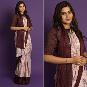 Light Pink Printed-Embellished Chiffon Saree