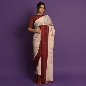 Light Pink Printed-Embellished Chiffon Saree