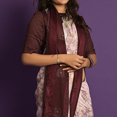 Light Pink Printed-Embellished Chiffon Saree