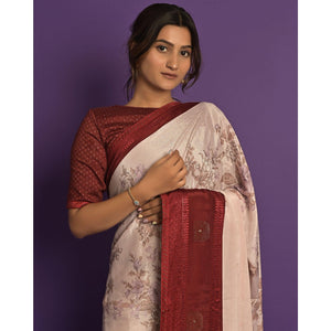 Light Pink Printed-Embellished Chiffon Saree