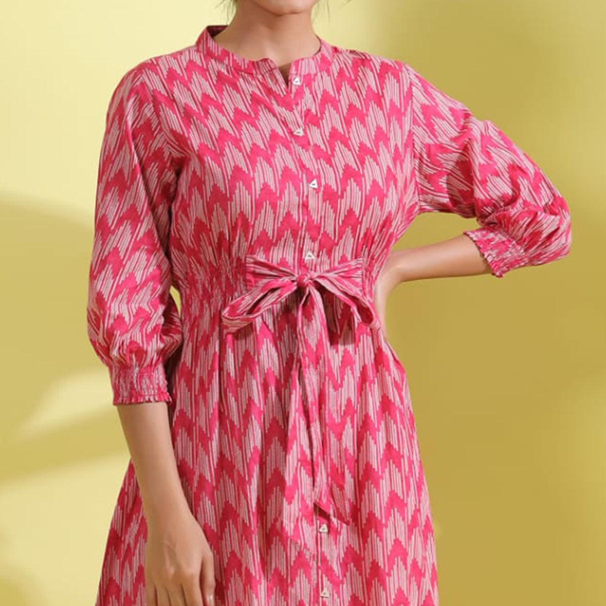 Light Pink Printed Pure Cotton Dress