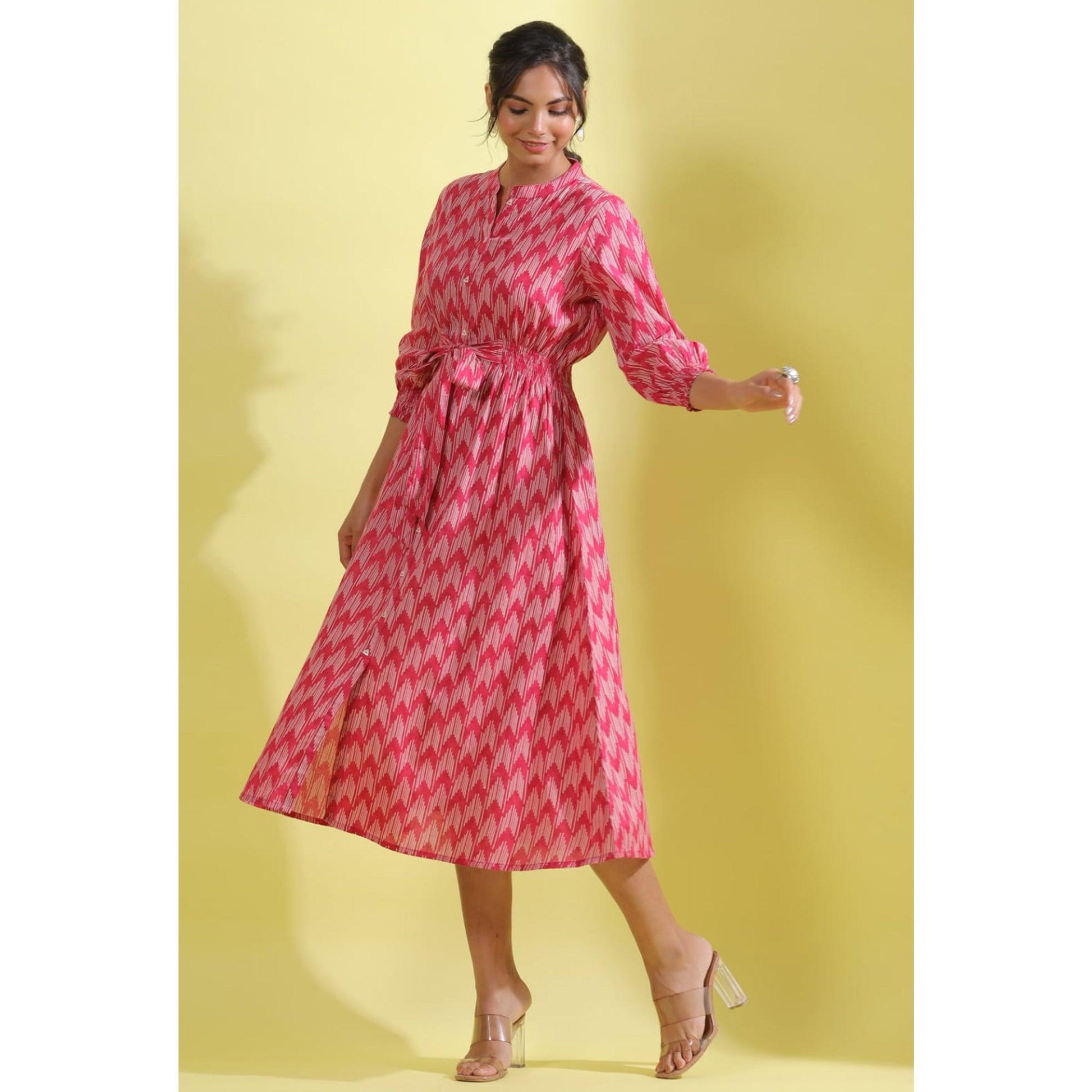 Light Pink Printed Pure Cotton Dress