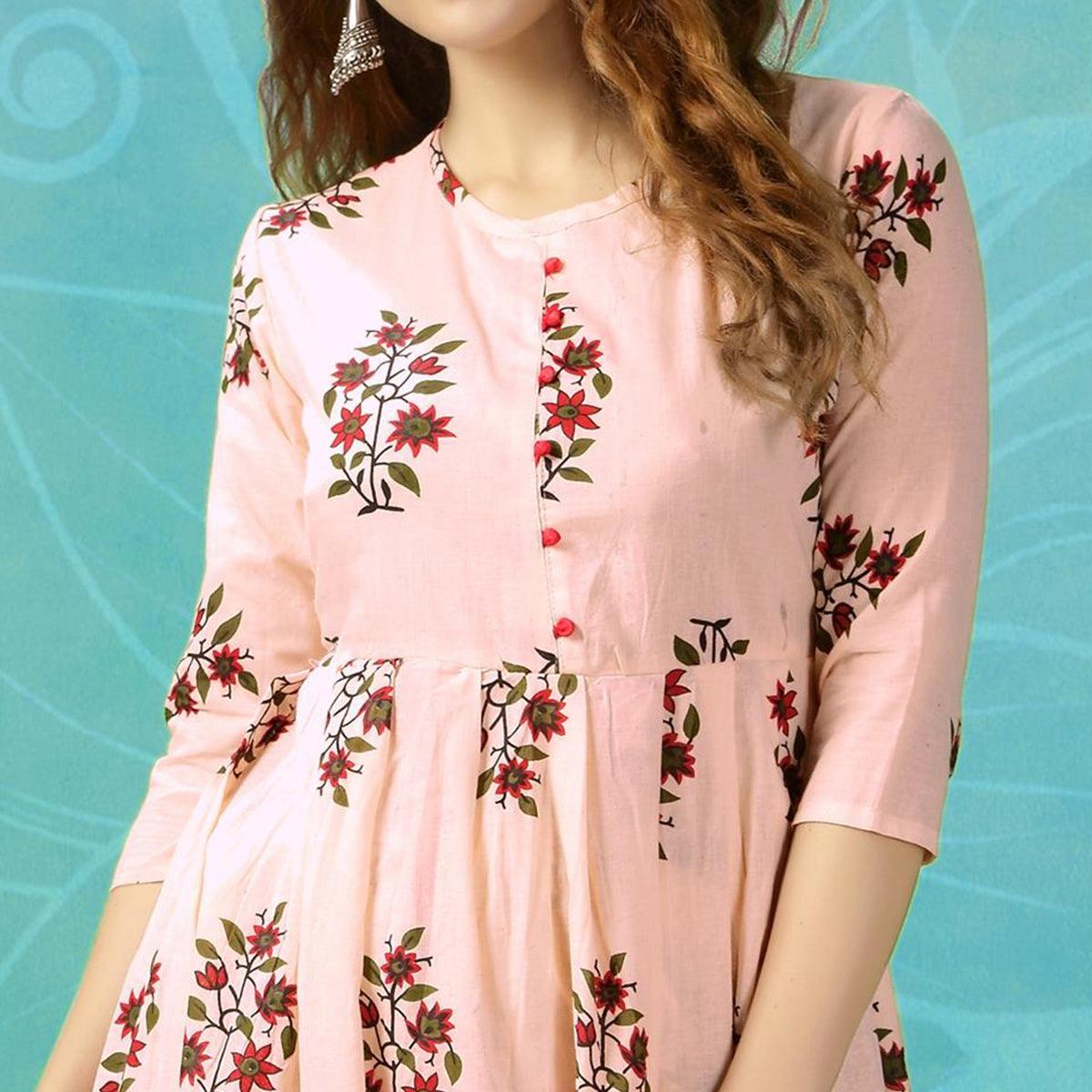 Light Pink Printed Pure Cotton Palazzo Suit