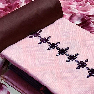 Light Pink Printed With Embroidered Cotton Blend Dress Material