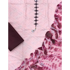 Light Pink Printed With Embroidered Cotton Blend Dress Material