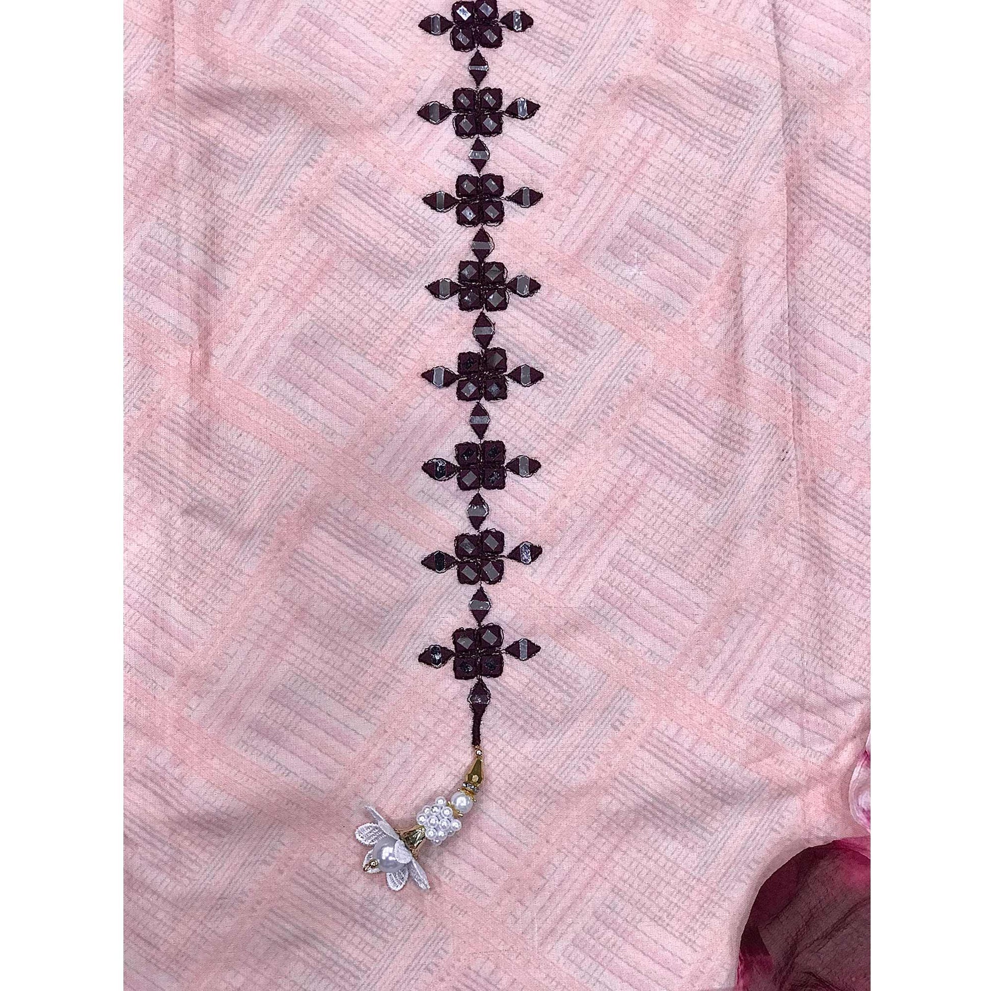 Light Pink Printed With Embroidered Cotton Blend Dress Material