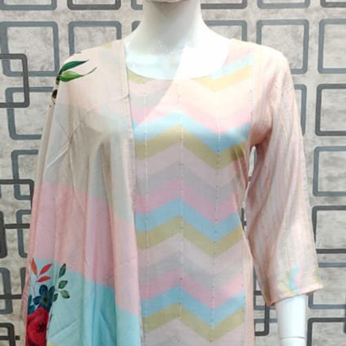 Light Pink Printed With Sequins Embroidered Pure Cotton Salwar Suit