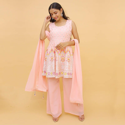 Light Pink Sequins Embroidered Georgette Sharara Suit