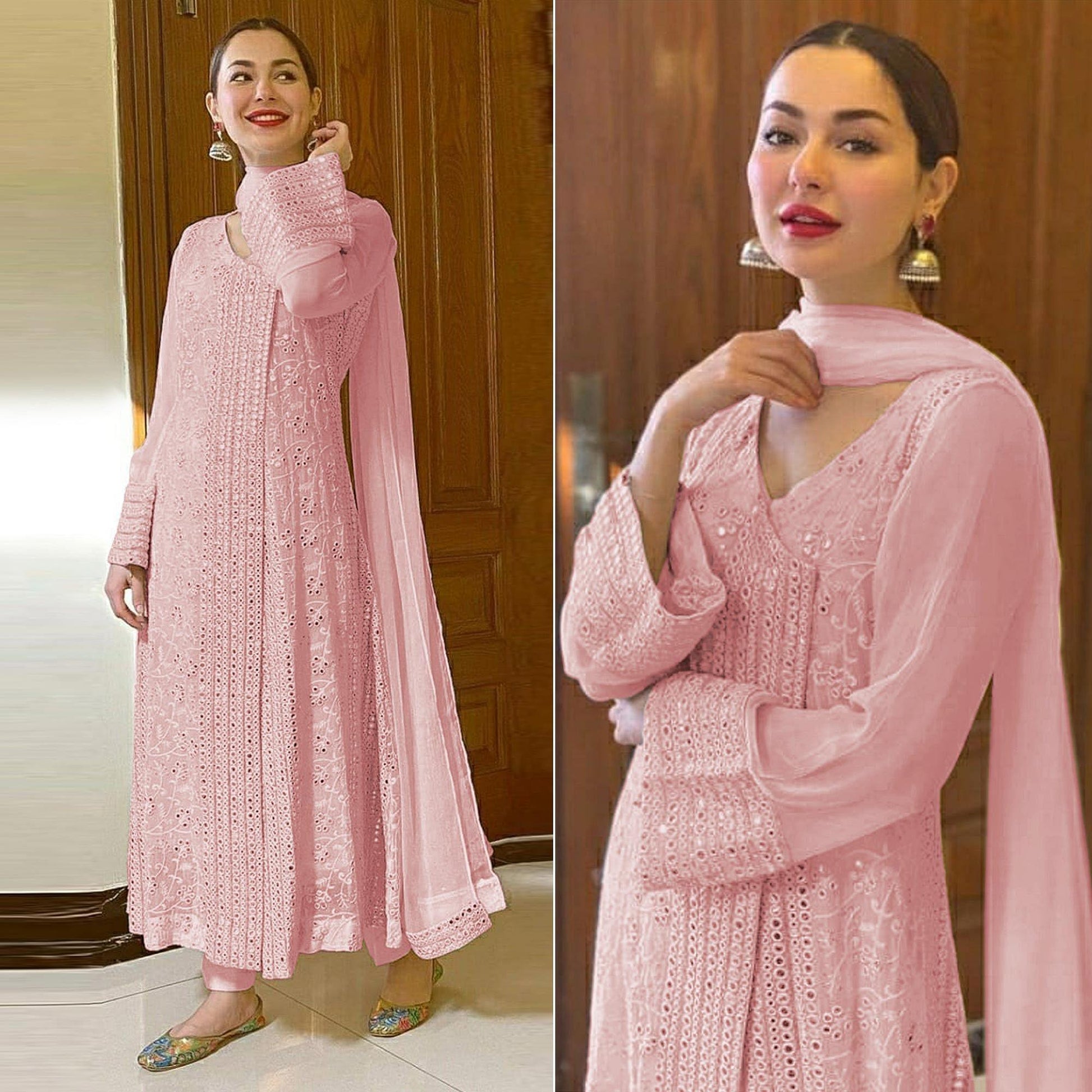 Light Pink Sequins Embroidered Georgette Suit
