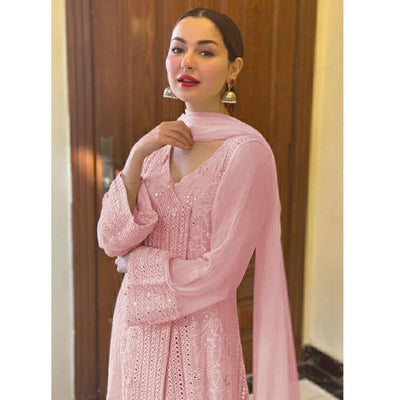 Light Pink Sequins Embroidered Georgette Suit