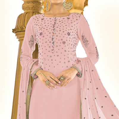 Light Pink Sequins Embroidered Georgette Suit