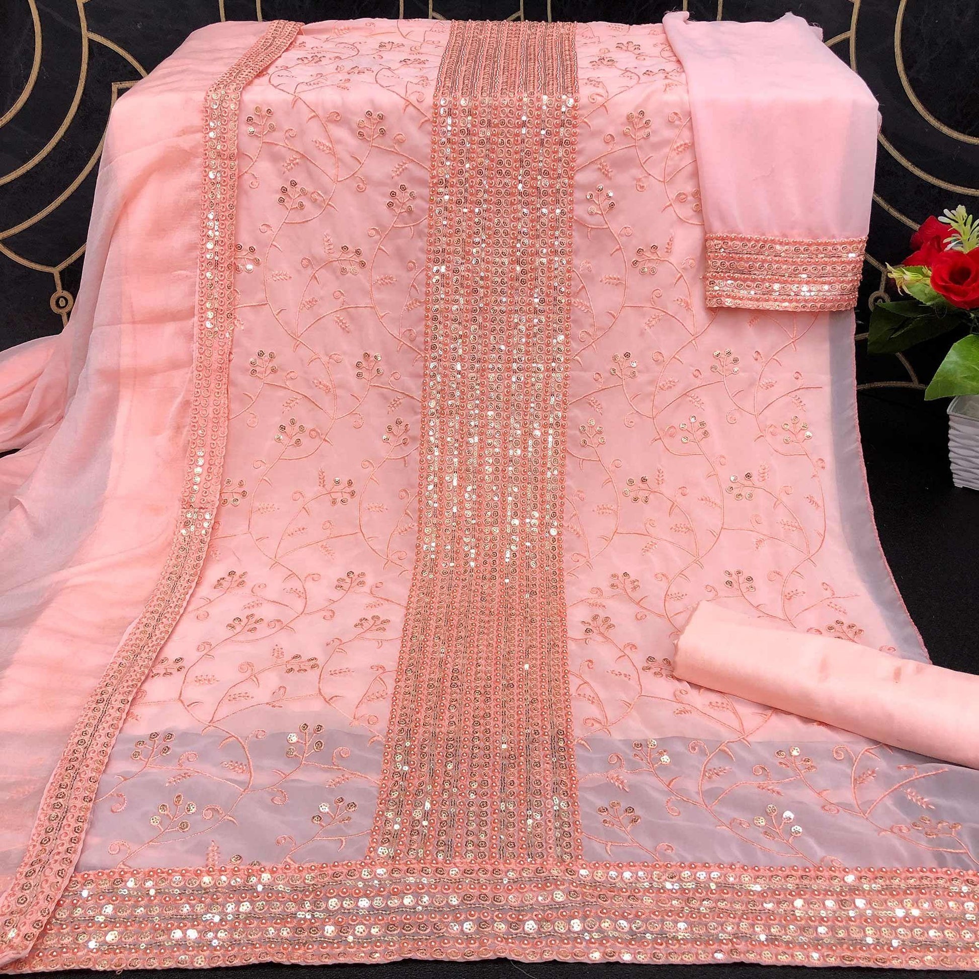 Light Pink Sequins Embroidered Georgette Suit