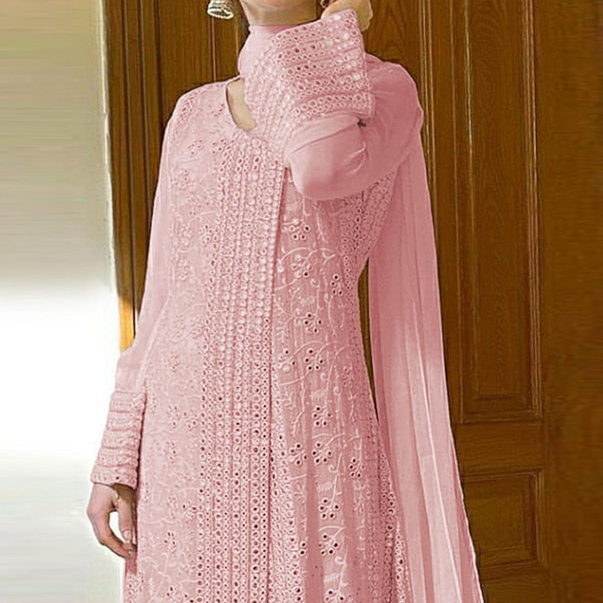 Light Pink Sequins Embroidered Georgette Suit