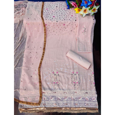Light Pink Sequins Embroidered Georgette Suit
