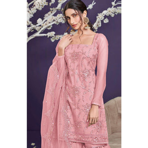 Light Pink Sequins Embroidered Netted Sharara Suit