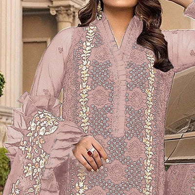 Light Pink Sequins With Floral Embroidered Georgette Pakistani Suit