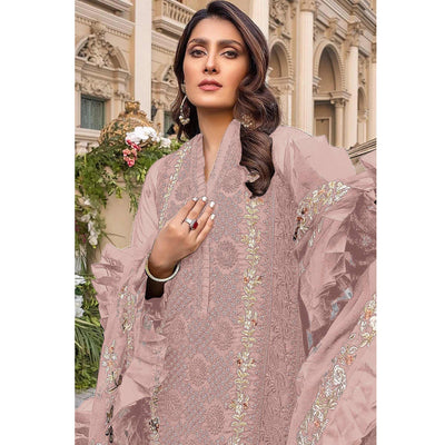 Light Pink Sequins With Floral Embroidered Georgette Pakistani Suit