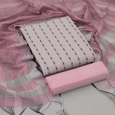 Light Pink Stripes Printed Cotton Blend Dress Material