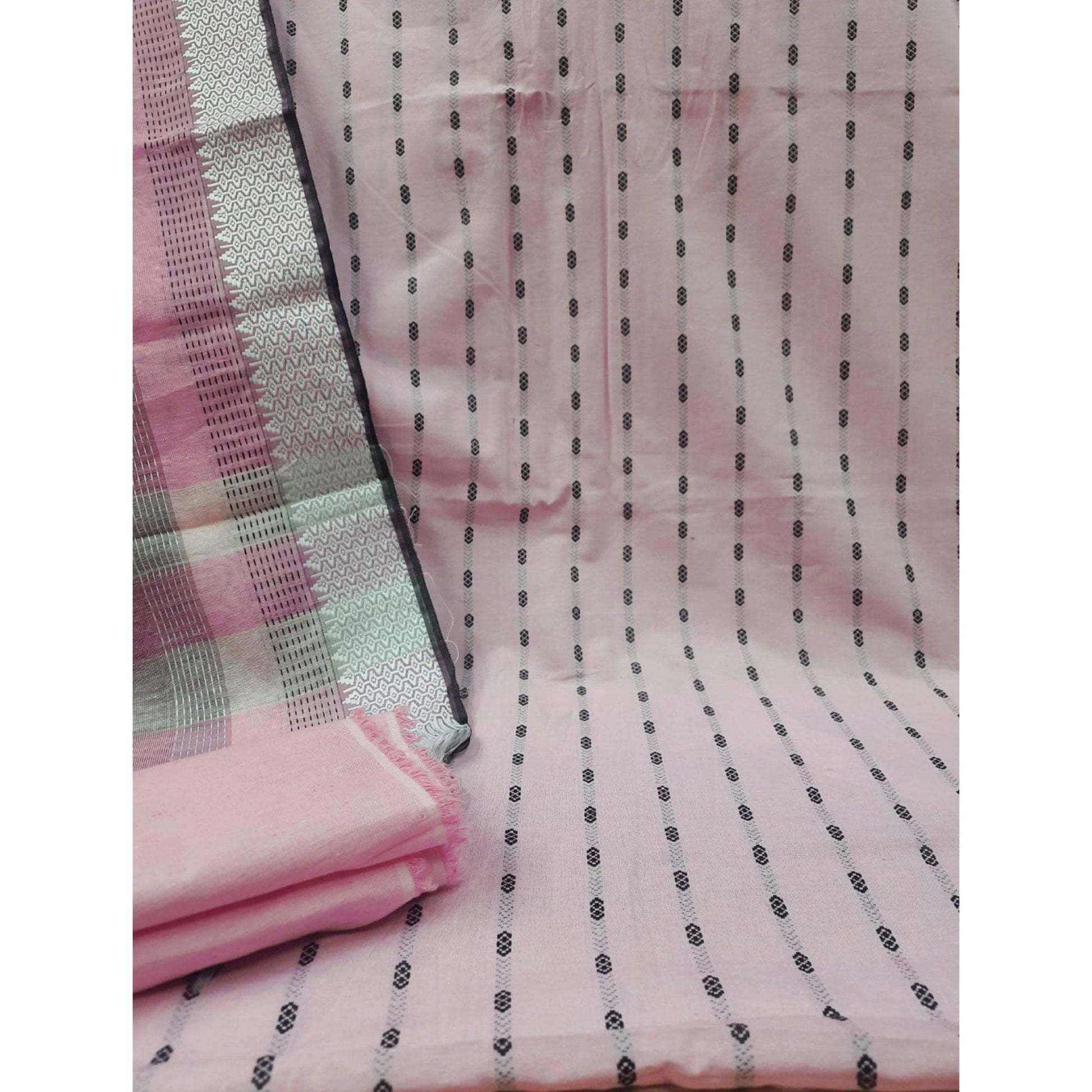Light Pink Stripes Printed Cotton Blend Dress Material