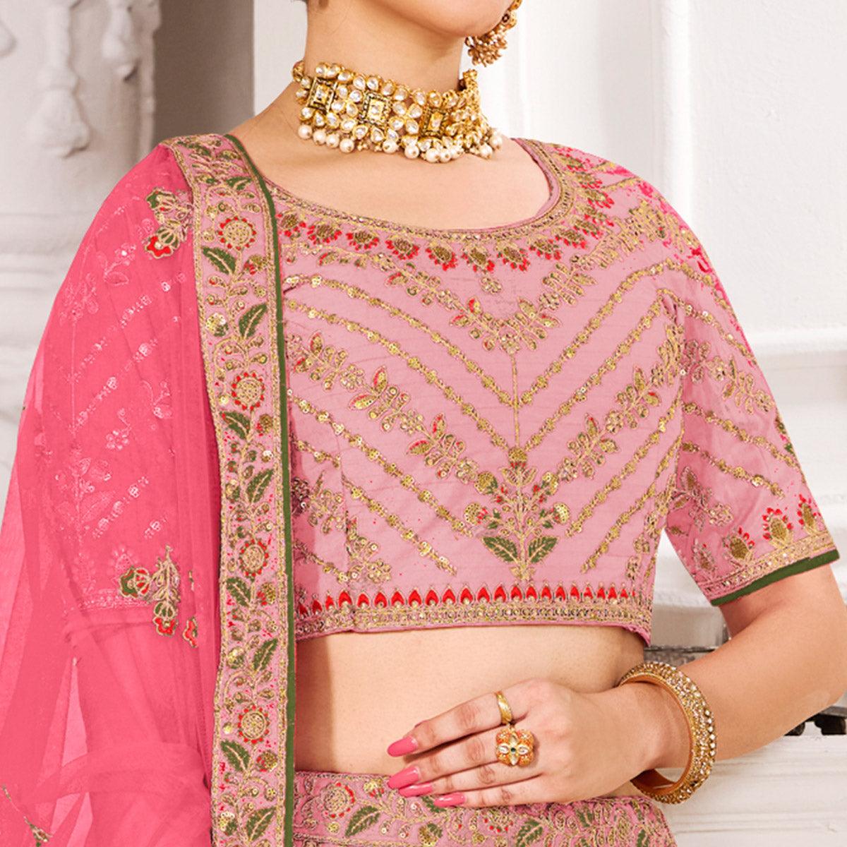 Light Pink Wedding Wear Embroidered Silk Lehenga Choli
