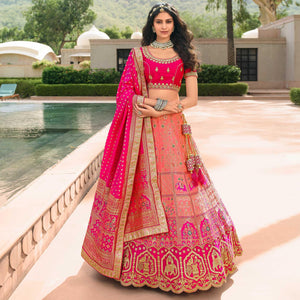 Light Pink Wedding Wear Floral Embroidered With Woven Banarasi Silk Lehenga Choli