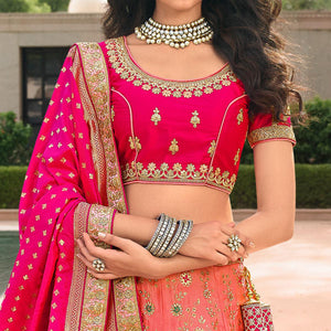 Light Pink Wedding Wear Floral Embroidered With Woven Banarasi Silk Lehenga Choli
