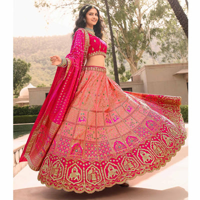 Light Pink Wedding Wear Floral Embroidered With Woven Banarasi Silk Lehenga Choli