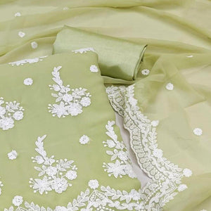 Light Pista Embroidered Georgette Dress Material