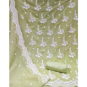 Light Pista Embroidered Georgette Dress Material