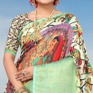 Light Pista Green Digital Printed Khaadi Saree