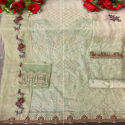 Light Pista Green Embroidered Georgette Pakistani Suit