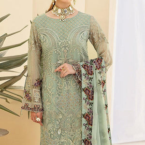 Light Pista Green Embroidered Georgette Pakistani Suit