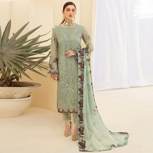 Light Pista Green Embroidered Georgette Pakistani Suit