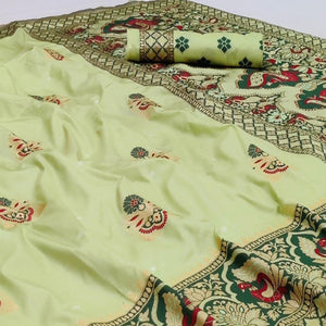 Light Pista Green Festive Wear Floral Woven Designer Soft Silk Banarasi Saree