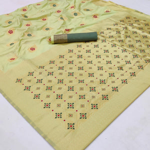 Light Pista Green Festive Wear Floral Woven Soft Silk Banarasi Saree