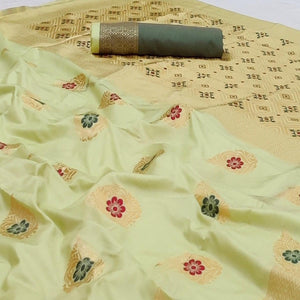 Light Pista Green Festive Wear Floral Woven Soft Silk Banarasi Saree