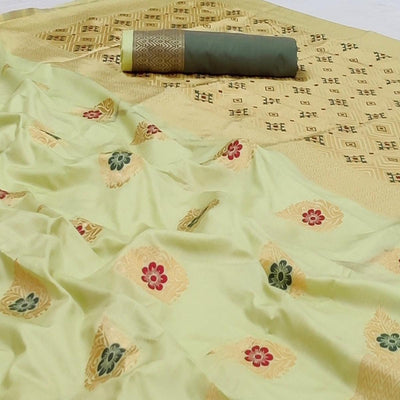 Light Pista Green Festive Wear Floral Woven Soft Silk Banarasi Saree