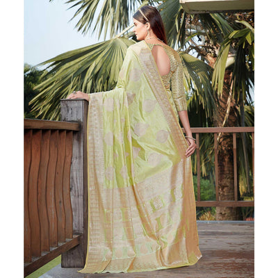 Light Pista Green Festive Wear Jari Woven Art Silk Saree