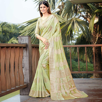 Light Pista Green Festive Wear Jari Woven Art Silk Saree