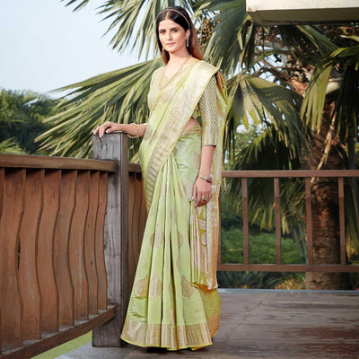 Light Pista Green Festive Wear Jari Woven Art Silk Saree