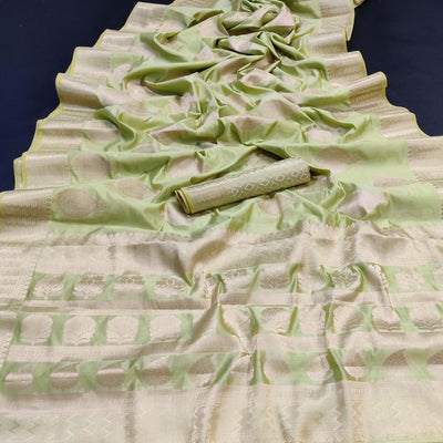 Light Pista Green Festive Wear Soft Jari Woven Art Silk Saree