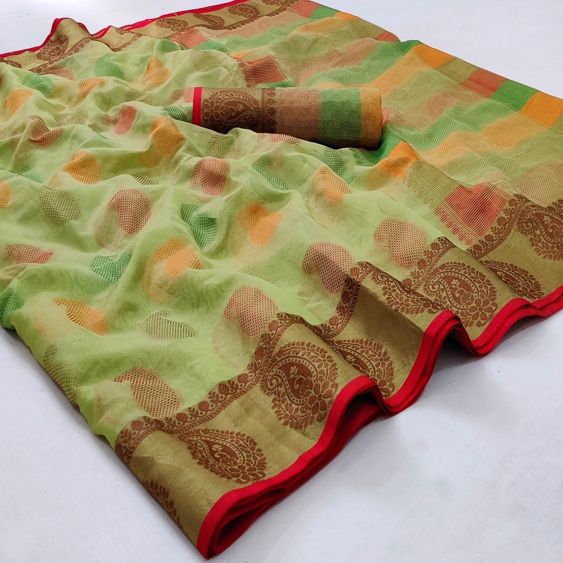 Light Pista Green Festive Wear Woven Rich Pallu Organza Saree