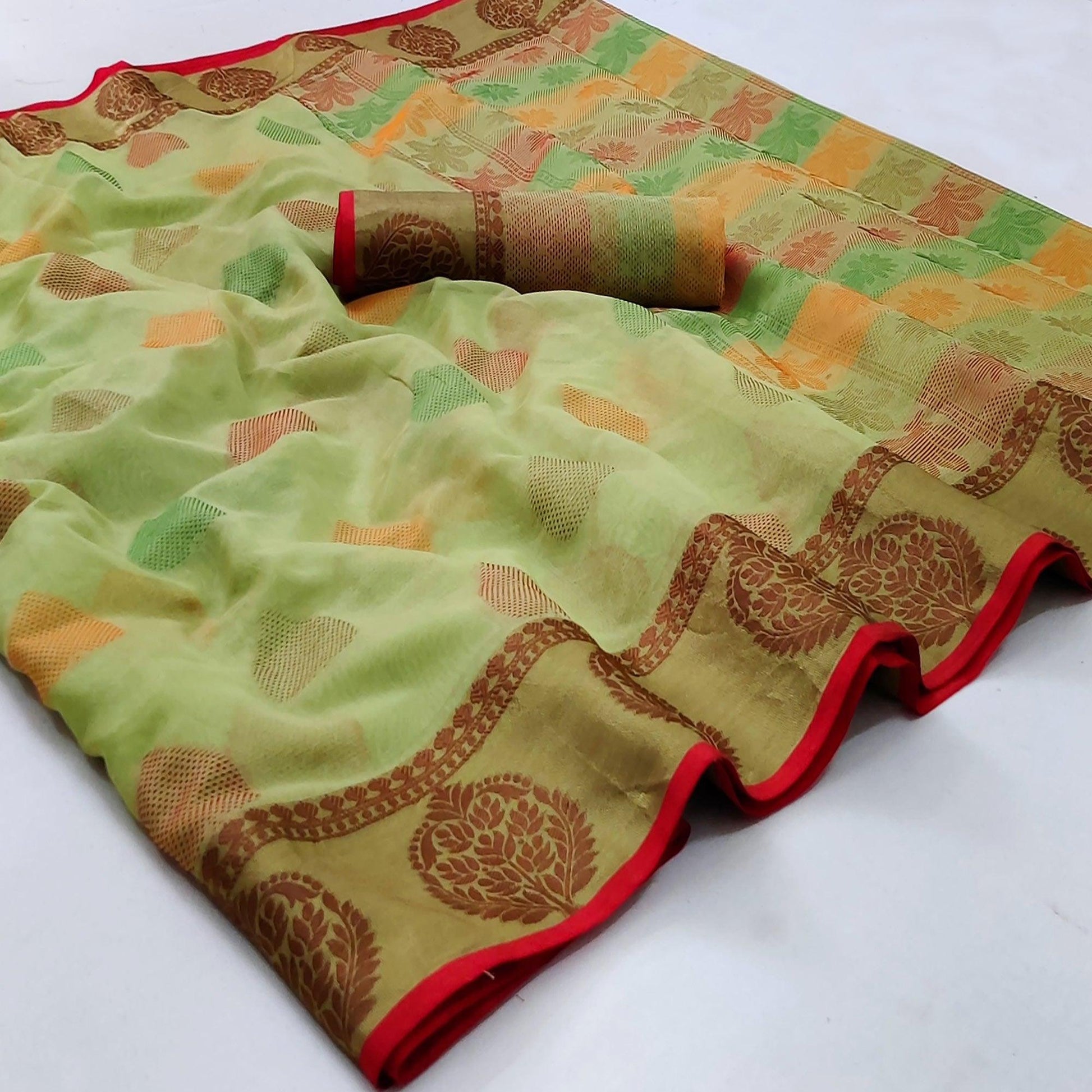 Light Pista Green Festive Wear Woven Rich Pallu Organza Saree