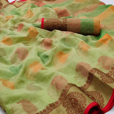Light Pista Green Festive Wear Woven Rich Pallu Organza Saree