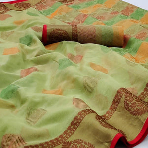 Light Pista Green Festive Wear Woven Rich Pallu Organza Saree