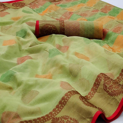 Light Pista Green Festive Wear Woven Rich Pallu Organza Saree